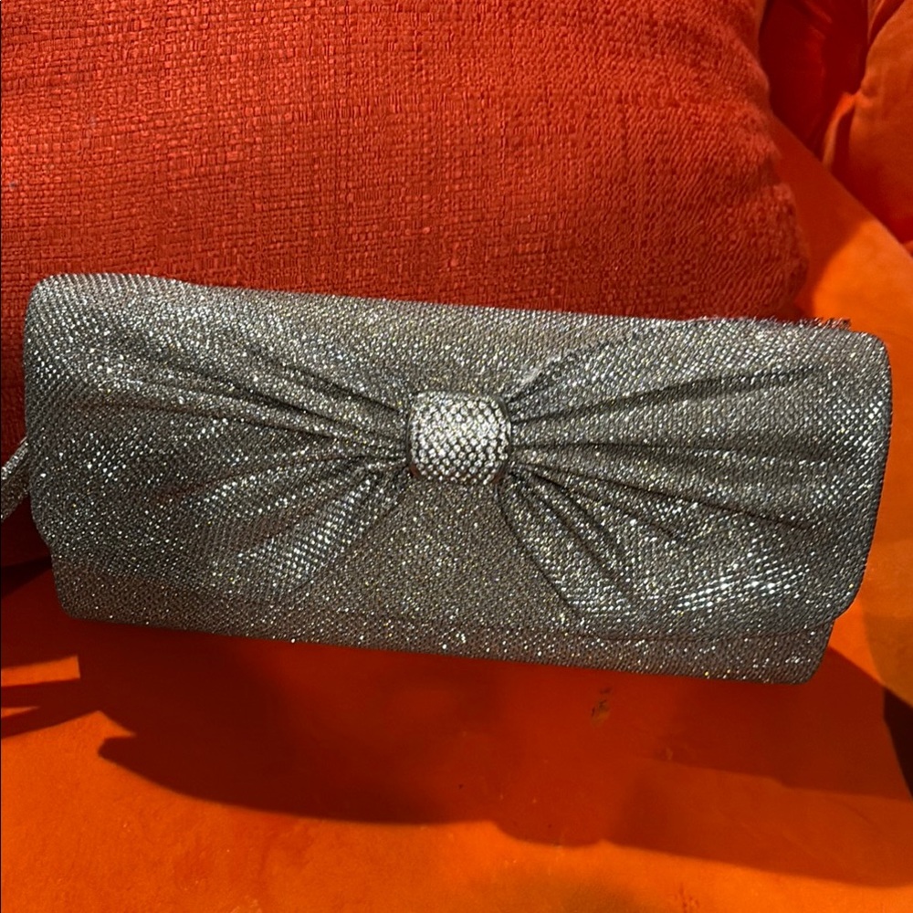 Gunne Sax Silver Sparkly Clutch with Bow